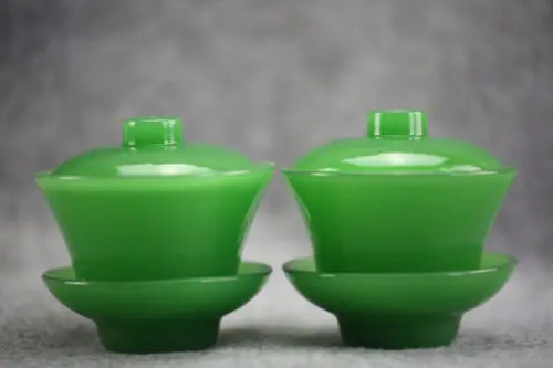 Chinese Exquisite Beyond Compar Delicate Jade Teacup One Pair