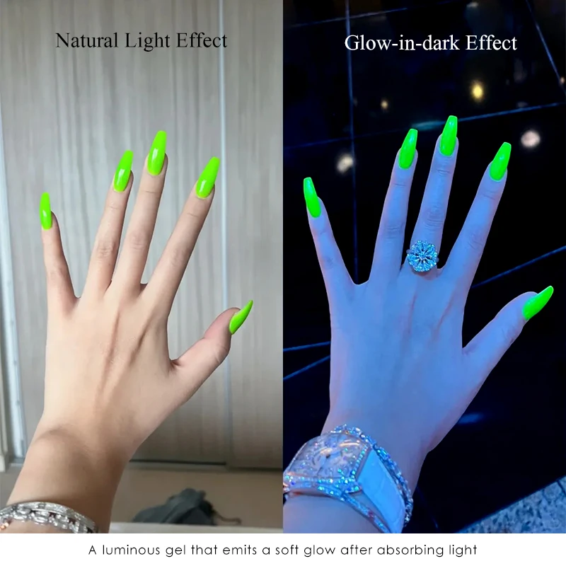 5ml Glow in dark Gel Nail Polish 12Colors Summer Neon UV LED Nails Gel Soak Off Gel Varnish Fluorescent Luminous Nail Art Gel