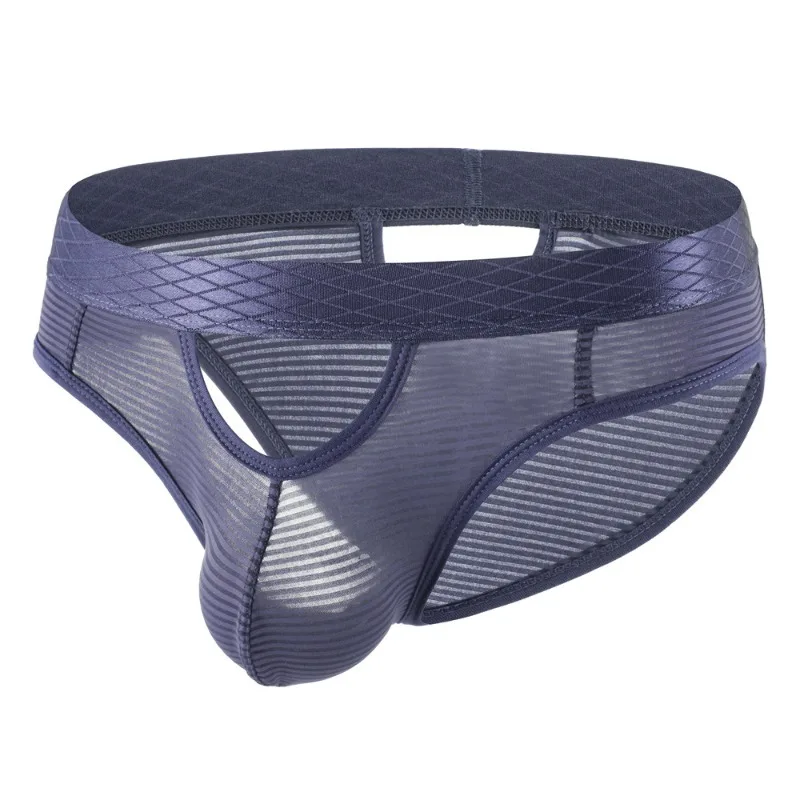 Eis Seide Sheer Briefs Männer Ausbuchtung Beutel Unterwäsche Sheer Gestreiften Unterhose Penis Tasche Unterhose Knicker Sexy low-rise Bikini Stamm