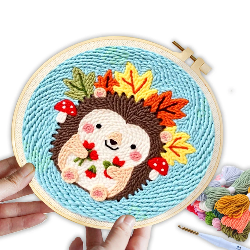 GATYZTORY punch needle embroidery 20X20cm Knit Small Crafts Embroidery frame Yarn Tufting for beginners Animals Sewing stitch