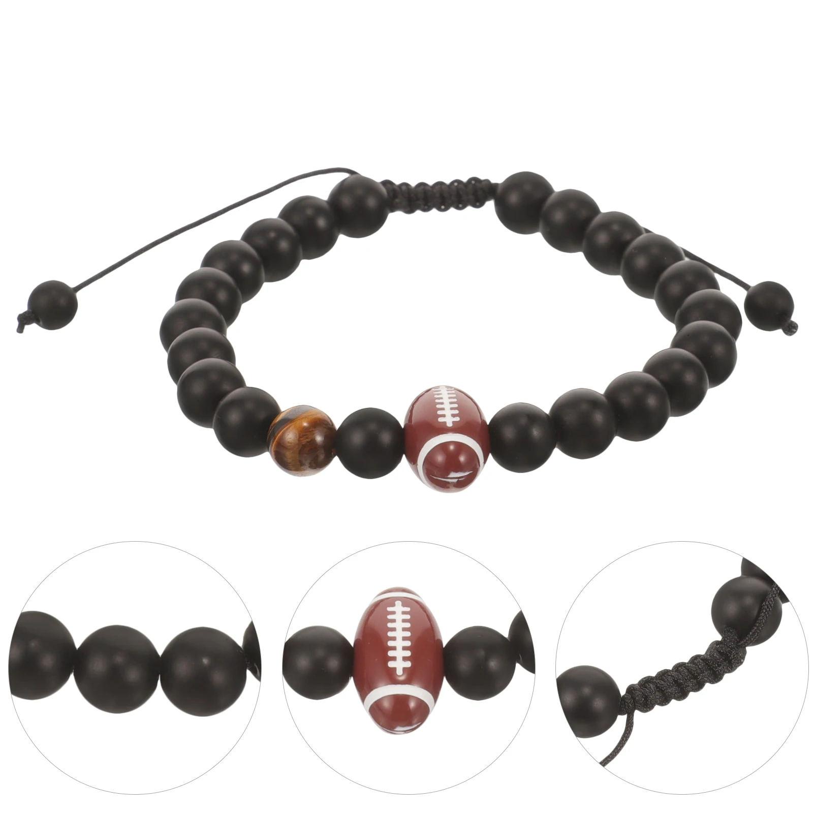 

Rugby Bracelet Sports Themed Stone Delicate Compact Weave Fans Accessory Decorative Wrist Wear Resistant Adjustable Bracelet