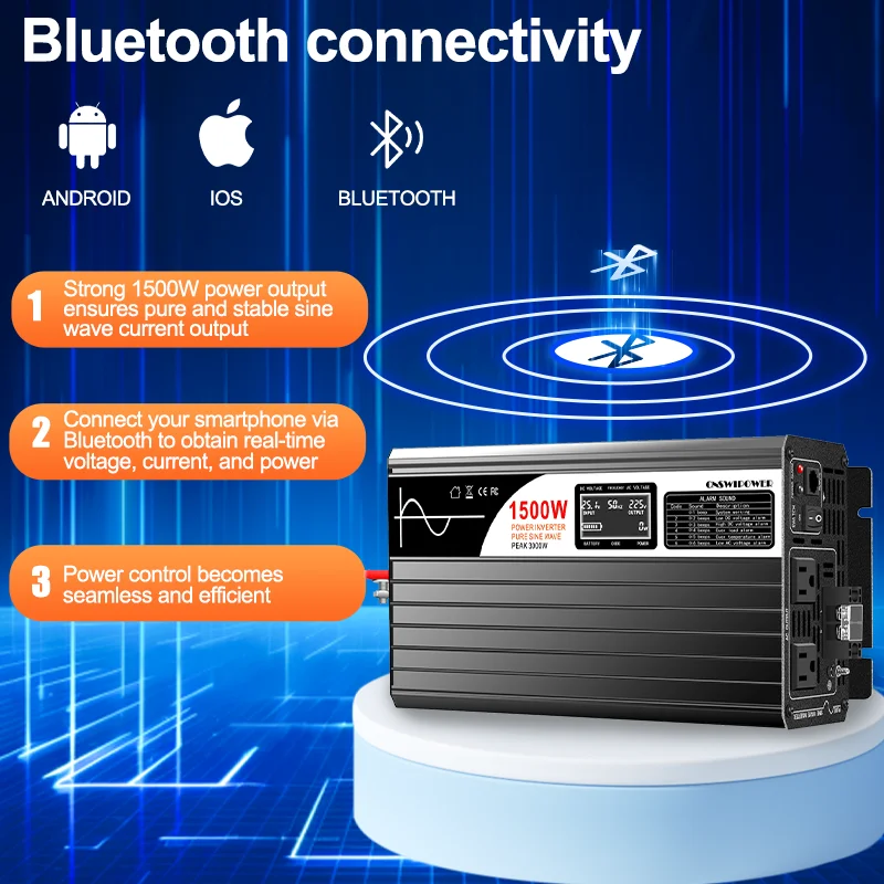 CNswipower 1500 واط عاكس الطاقة شاشة الكريستال السائل موجة جيبية نقية العاكس 12 فولت/24 فولت/48 فولت 110 فولت مناسبة للمنزل و RV