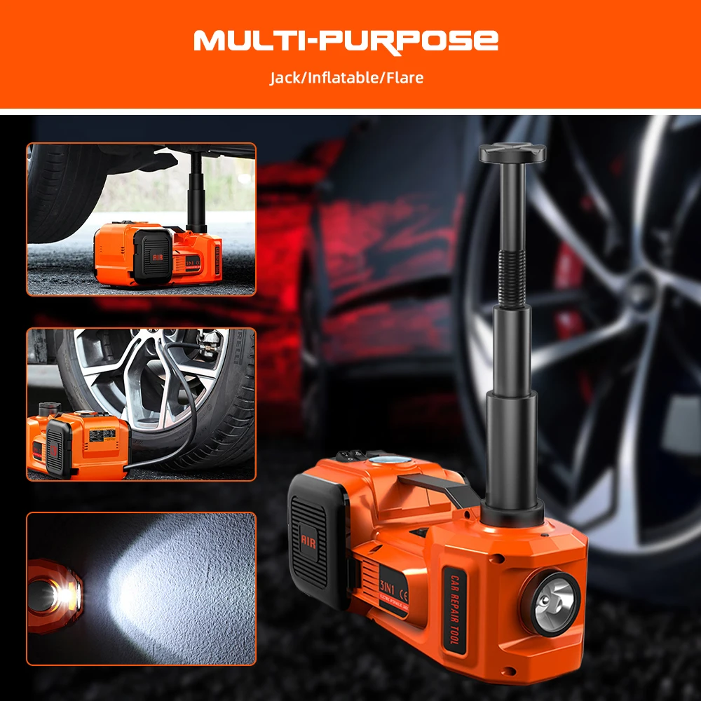 Inefala 3 في 1 مقبس سيارة هيدروليكي كهربائي 5 طن 12 فولت تيار مستمر طقم تغيير الإطارات في حالات الطوارئ أداة رفع السيارة في حالات الطوارئ