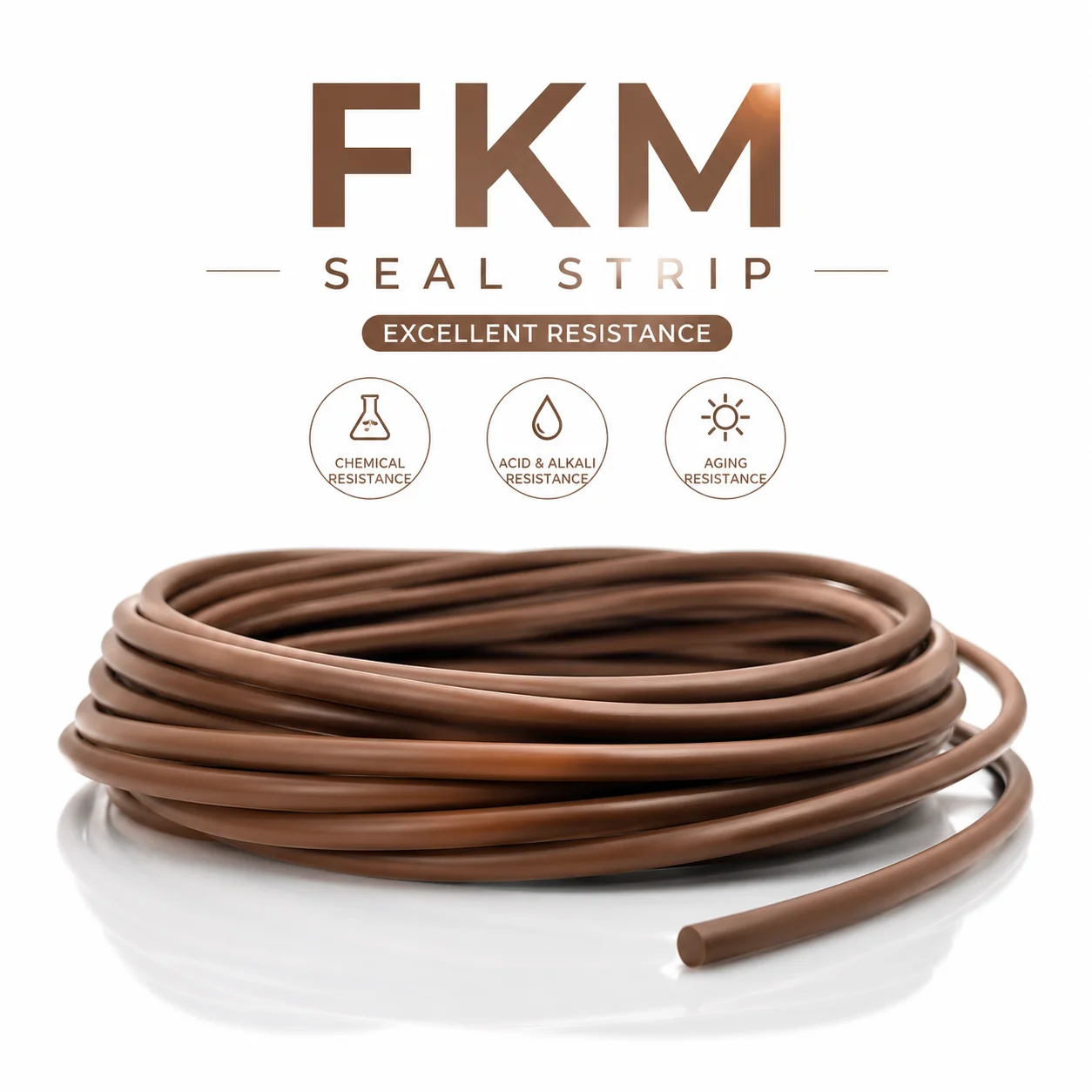 Brown FKM Sealing Strip with a Diameter of 1.5~10mm, Dust-proof and Leak Proof Rubber Strip for High-temperature Equipment