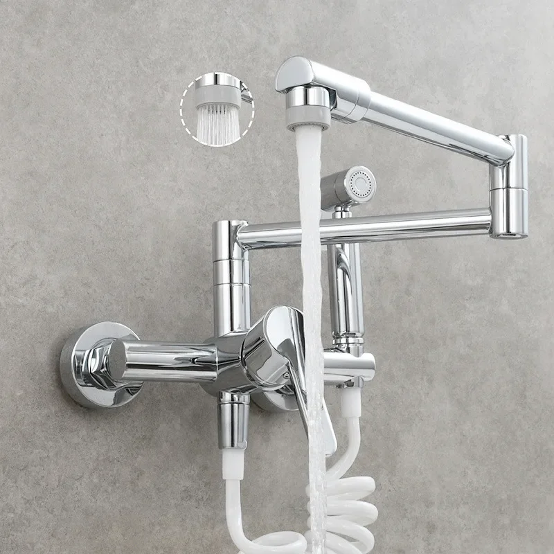 

Black Pot Filler Tap Wall Mounted Foldable Nickel Kitchen Faucet Hot & Cold Brass Sink Tap Rotate Folding Spout Chrome