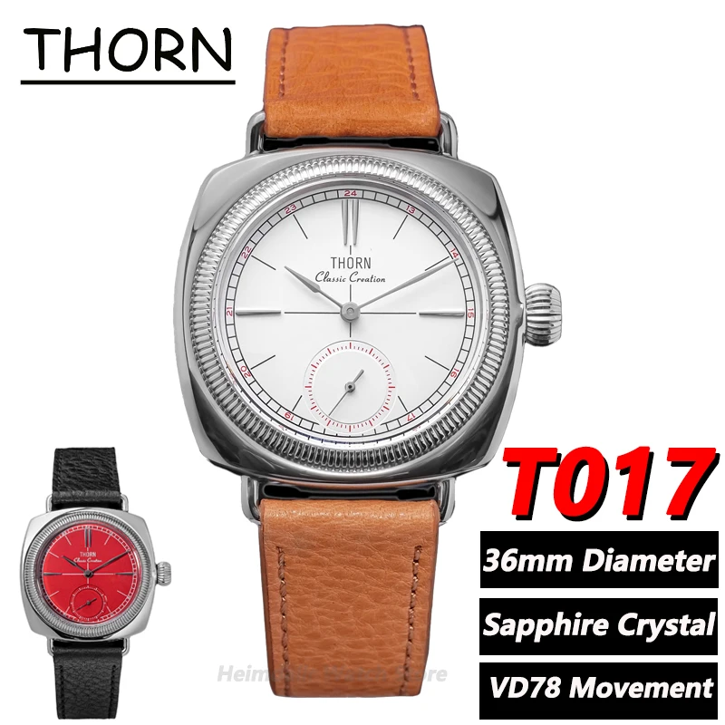THORN Watch T017 36mm Quartz Movement Sapphire Waterproof Waterproof Retro Men's Watches Salutes Classic