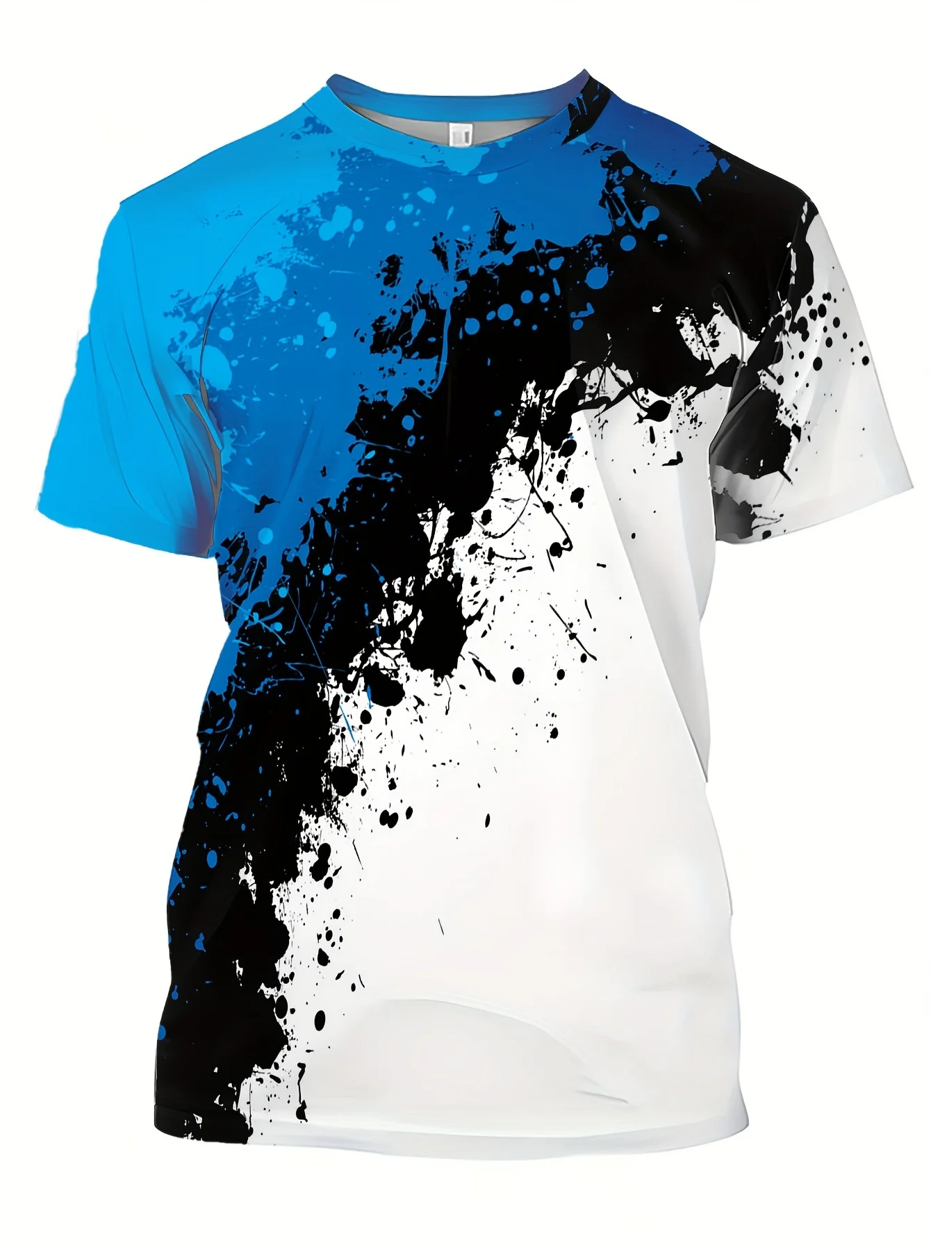 Color Block and Paint Mark Pattern T-shirt with Short Sleeve and Crew Neck, Chic and Trendy Tops for Men's Summer Outdoors Wear