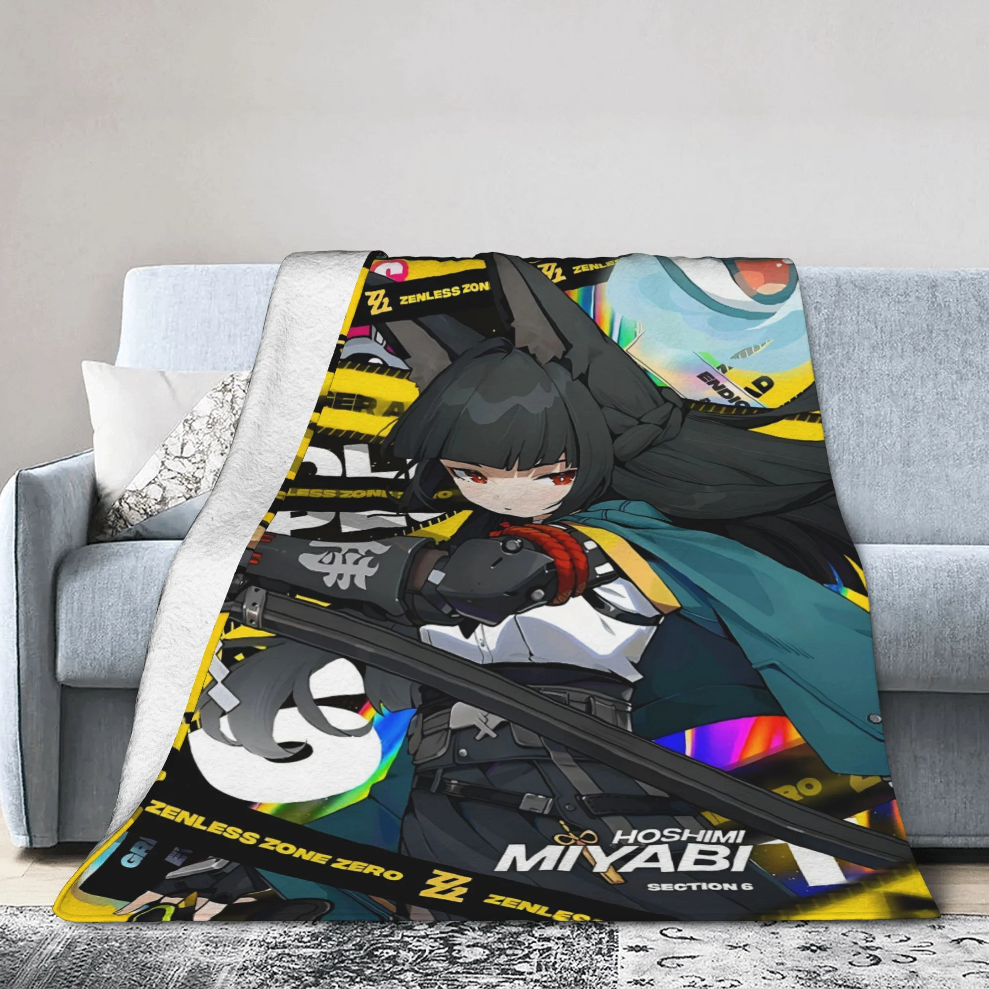 Zenless Zone Zero Manta de franela de invierno Hoshimi Miyabi Sofá, Regalo de viaje versátil Accesorio de decoración del hogar