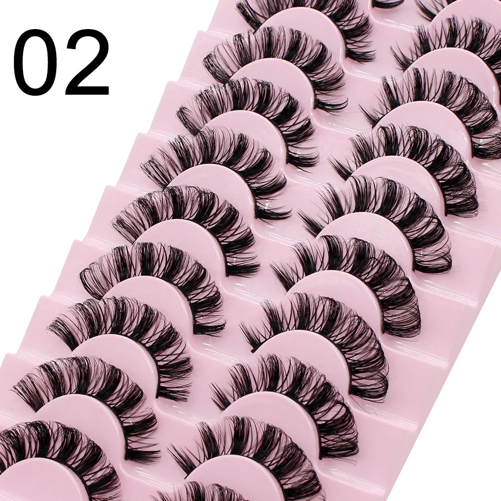 Moonlily 10 Paar Vollstreifen-Wimpern DD Curl Runde 3D-Wimpern Wiederverwendbare flauschige falsche Wimpern Russische Verlängerungen – Detail 8