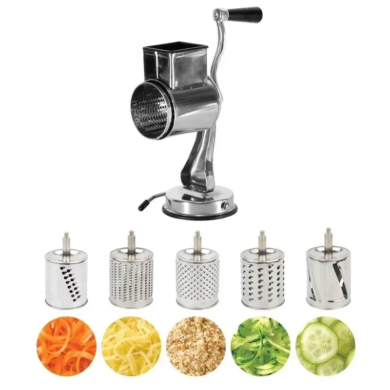 

Stainless Steel Universal Mill Grater With Suction Cups And 5 Drums Vegetable Cutter Slicer and Shredder