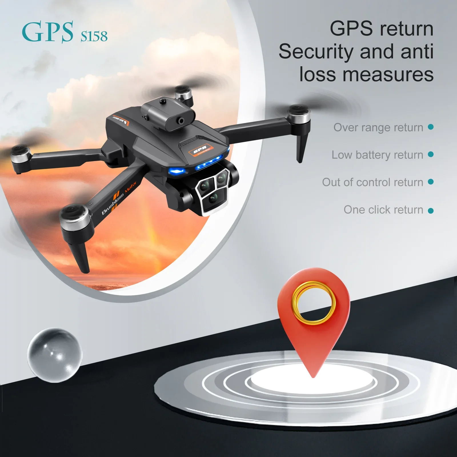 

5G GPS Дрон S158 ESProfessional воздушная антенна 4K с тройной камерой без щелочи складной Радиоуправляемый квадрокоптер оптический поток препятствия БПЛА