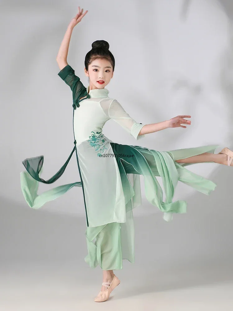 Traje de dança Yangko para crianças, National Fan Dress, Oriental Hanfu, Folk Dancewear, Guarda-chuva Dancer Wear, Traje de dança clássica para menina, Menina chinesa