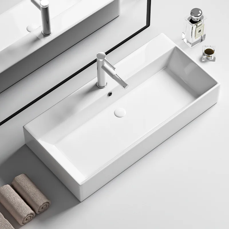 

Large size countertop basin, super long wash basin, household ceramic integrated square wash basin, hotel bathroom