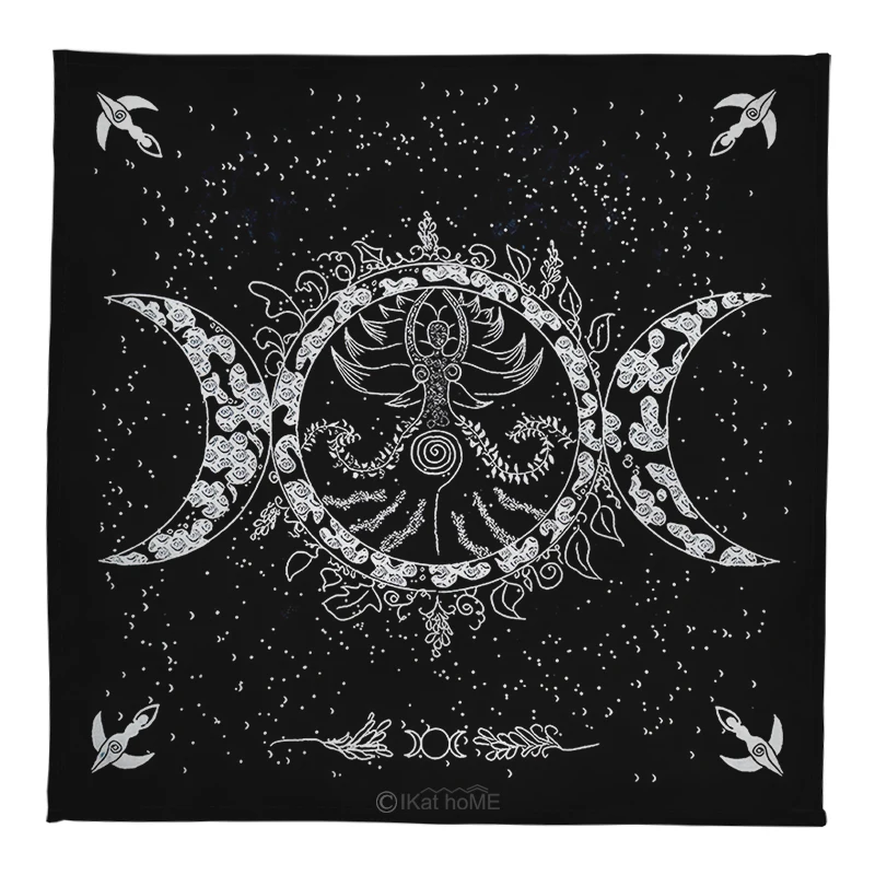 Triple Moon Goddess Velvet Tarot Decorative Tablecloth Altar Cloth Witchcraft Pagan Astrology Oracle Card Pad Boho Art Tapestry