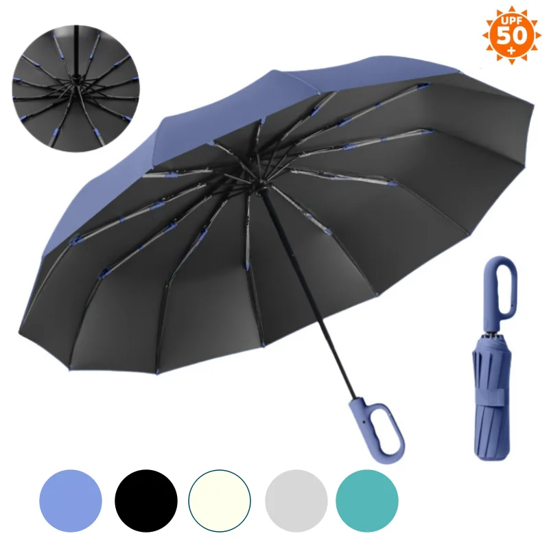 Ring Buckle Design 10 Rib Fully Automatic Umbrella for Men Folding Extra Large Strong Strong WOMEN'S Sunshade Double Umbrella