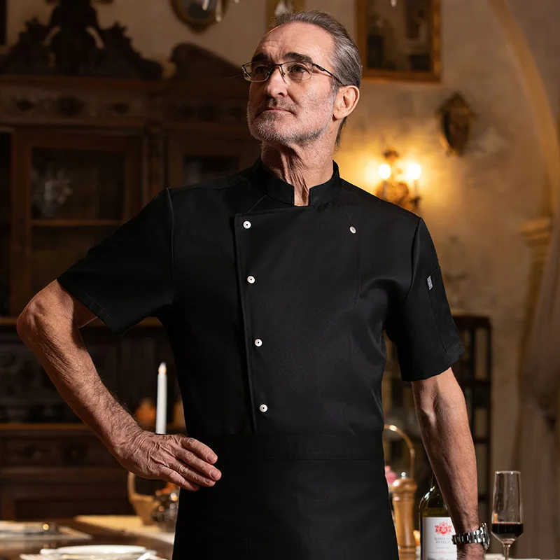 Uniforme de trabajo de Chef de Hotel, manga corta, Unisex, transpirable, para hornear pasteles, restaurante, cantina, uniforme de Chef, chaqueta de cocina fina de verano