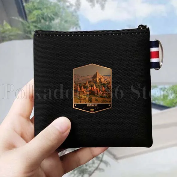 ميانمار العلم خريطة لطيف هدية قماش محفظة نسائية للعملات المعدنية حقيبة صغيرة مربع مفتاح أحمر الشفاه السفر تخزين حافظة للبطاقات القطن المحفظة سستة الحقيبة