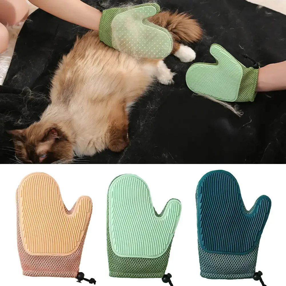 2 in 1 Pet Glove Pet Fur Remover Gloves Cat Grooming Glove Brush for Shedding Massage Efficient Pet Hair Remover Mitt