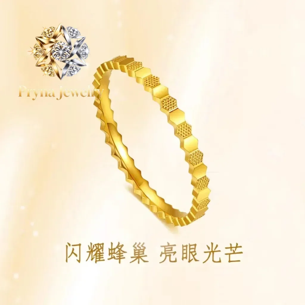 

Pryna Jewelry 9999 24K Yellow Gold Women's Hive Bracelet & Love Nest Ring, Symbol of Love