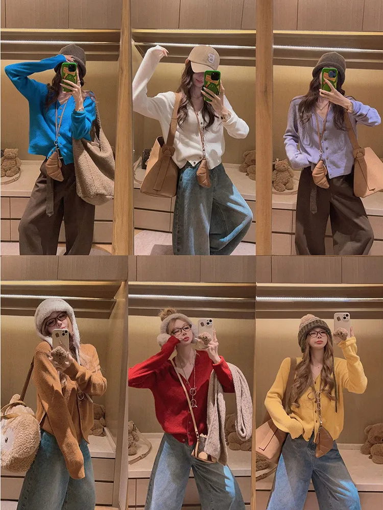 

Yukiss Women's Long Sve Knitted Cardigan V-Ne Loose Versatile Layering Faionable Top Casual Sle Autumn Korean System