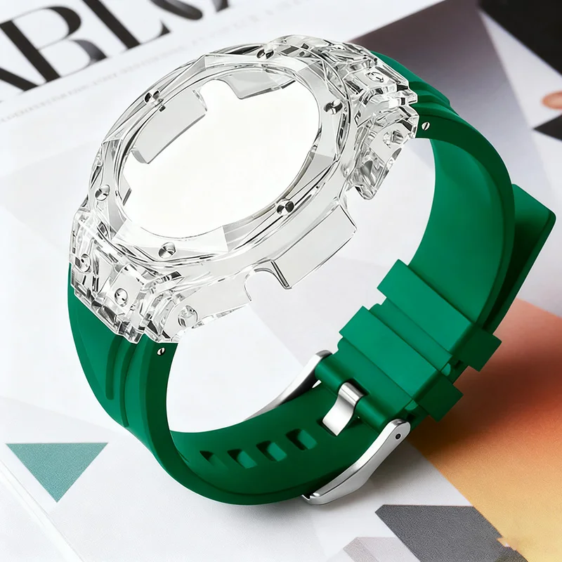 لساعة كاسيو المطاطية GA-2100 GA 2110 Glacier Clear Case-حزام شفاف الحافة أصفر أسود سوار استبدال أجزاء