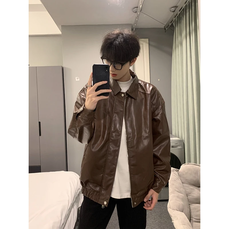 

Мужская демисезонная куртка из искусственной кожи в американском ретро-стиле для байкеров, с воротником Cleanfit, стильная и повседневная, модная