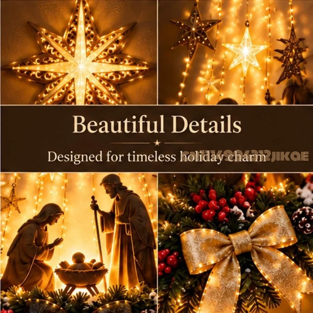 Bethlehem Star of Faith, Lighted Nativity Wall Decor,Glowing Christmas Hanging Ornament, LED Lights for Indoor