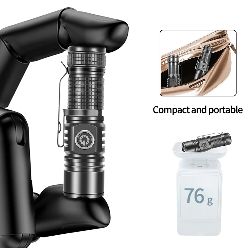 Portable Mini LED Flashlight Super Bright Long Distance Magnetic Torch Type-C Charging Pocket Light For Night Walking Home Use