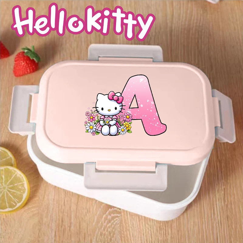 

Sanrio Hello Kitty Lunch-box Cartoon Letter A-Z Printed 2 Grids Girls Picnic Food Container Cute Fashion Students Snack Storage
