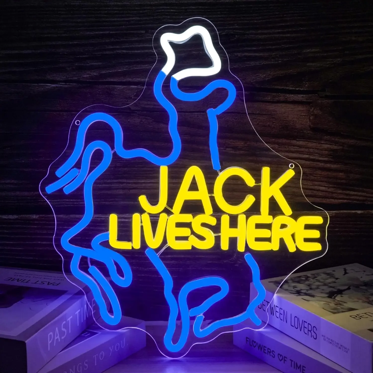 Jack Lives Here Neon Sign Texas Cowboy Hat Star LED Wall Art USB Powered Glow Lamp Home Bar Decor Personalized Hanging Light