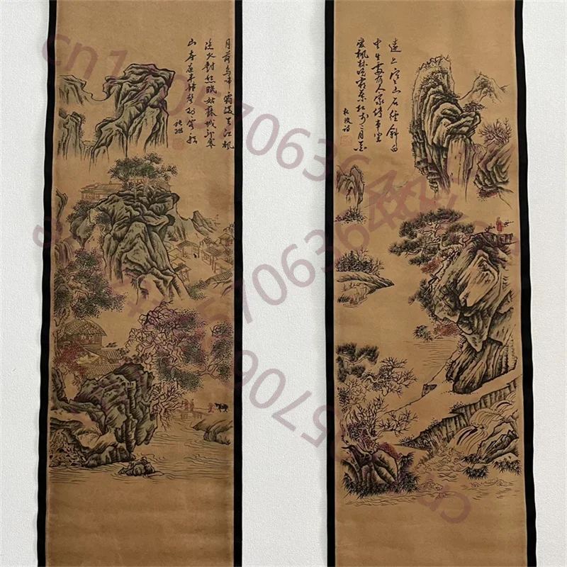 Chinese Ancient Paper Calligraphy Paintings Scrolls, Poems Famous Calligraphy landscape artists Four Map Art Decorative
