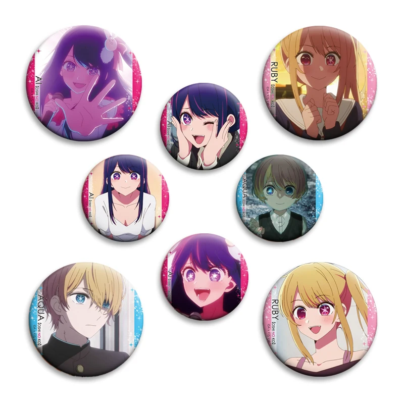 Hot Japanese Anime Oshi No Ko Tinplate Pins Characters Icon Badges Handmade Round Brooches on Backpack Clothes Decoration Gifts