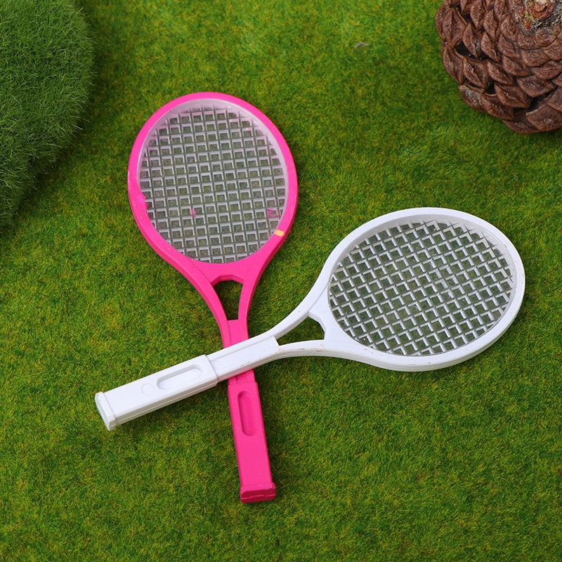 1pc Plastic Mini Tennis Racket Dollhouse Accessory Miniature Tennis Racket Sport Tennis Model Doll Tennis Racket