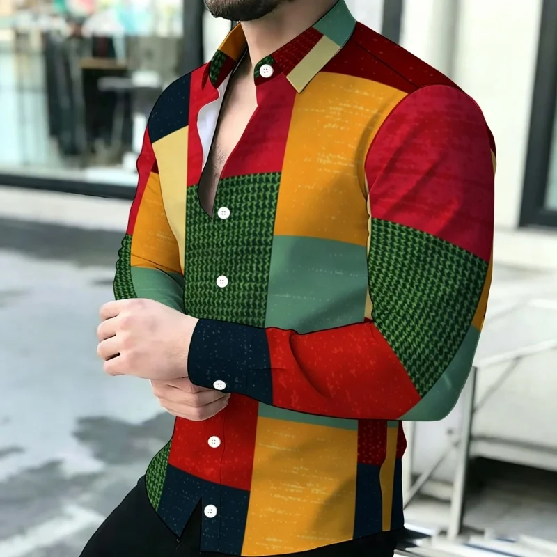 High quality men's shirt with abstract line printed long sleeved shirt, business casual shirt, commuting versatile top S-6XL