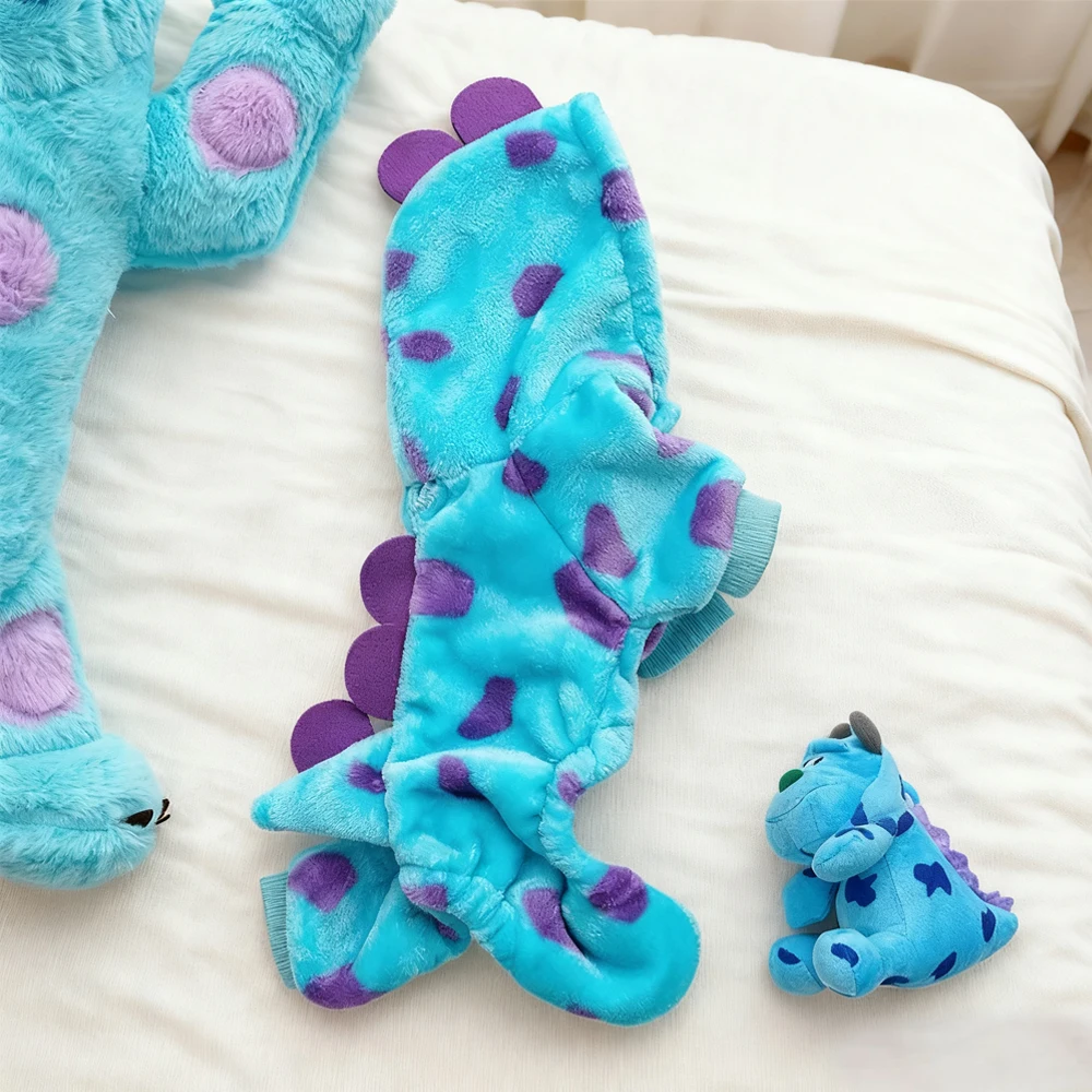 Disfraz de dinosaurio monstruo Premium para mascotas, traje de cuatro patas de felpa bonito de invierno con capucha para perros pequeños y gatos, ropa de moda