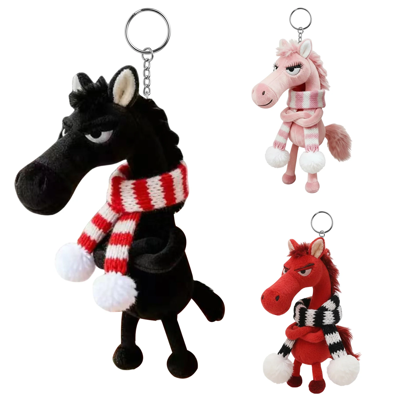 柔らかい馬のぬいぐるみペンダント 新年開運ギフト 2026年 馬のキーホルダーぬいぐるみおもちゃ スカーフ付き バックパック、財布、バッグ用