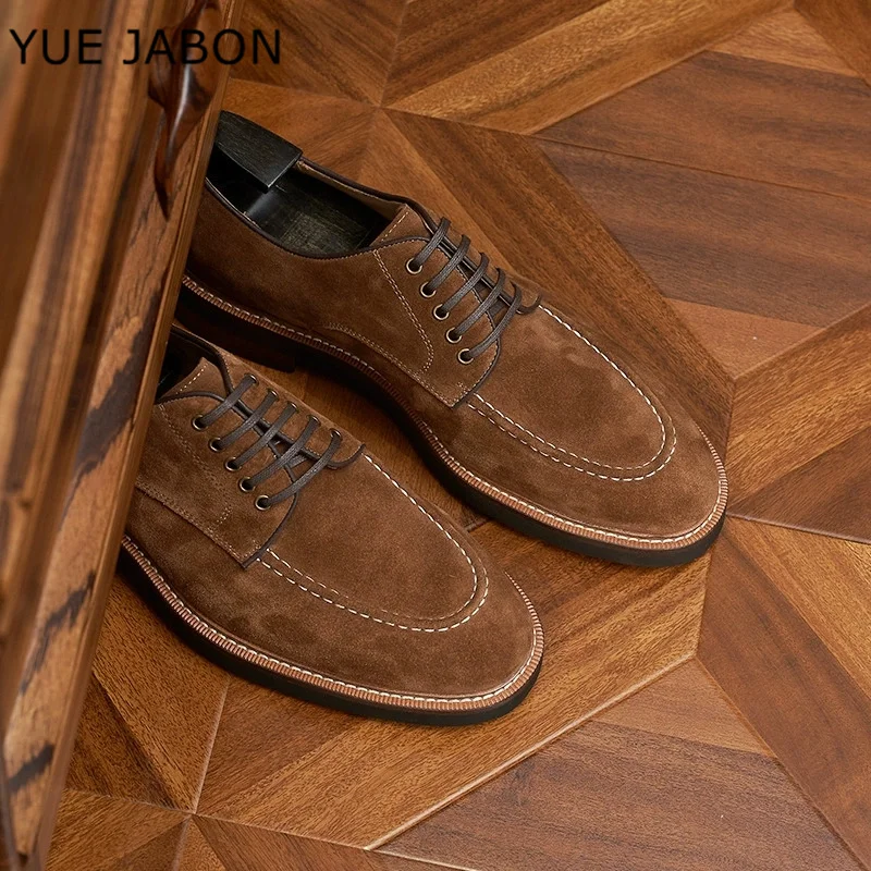 

Brown Luxury Cow Suede Mens Dress Shoes Handmade British Style Comfortable Genuine Leather Fashion Dress Social Shoes Man 2026