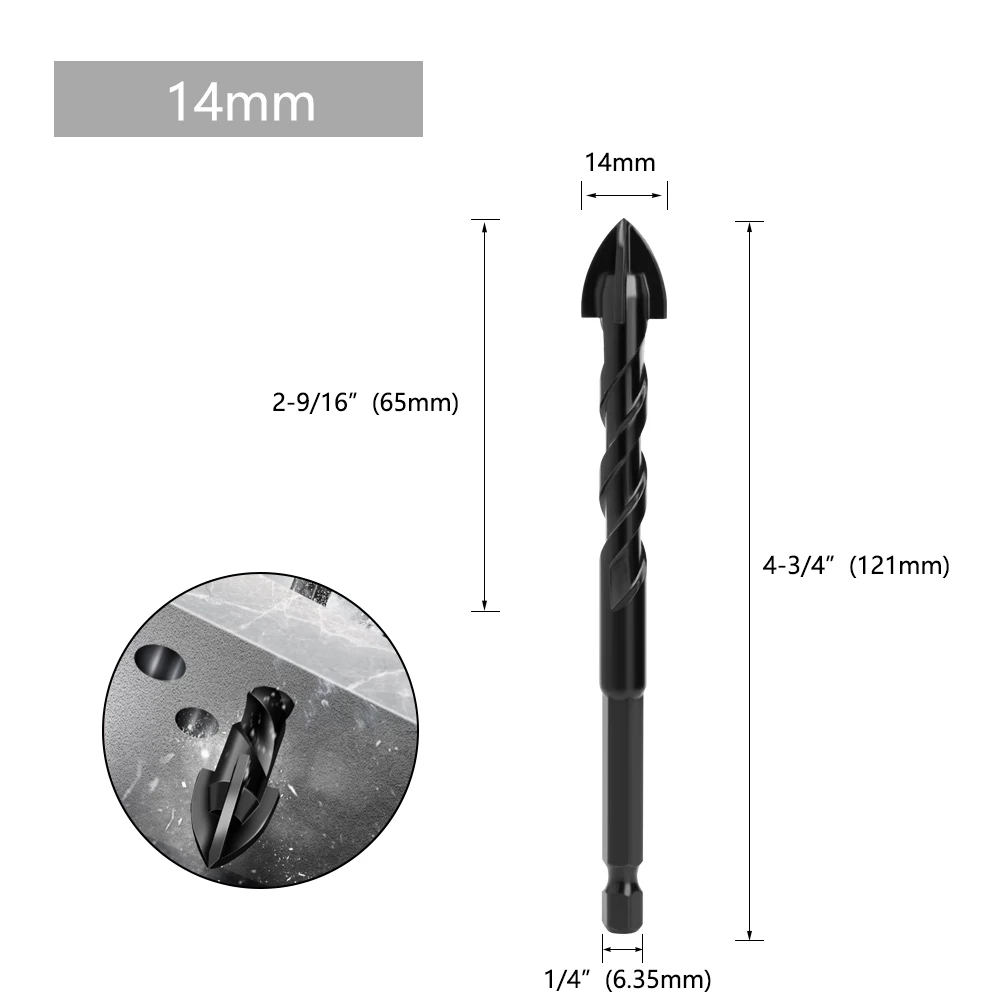 AURWOF 1PC Multifunktionale Glas Bit Sechseckigen Kreuz Gewinde Bit Für Keramik Fliesen Beton Glas Marmor 3mm bis 16mm SJ0503BK – Detail 10