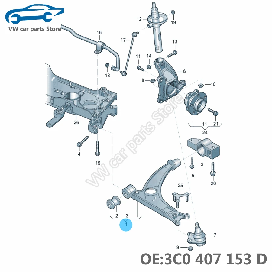 3C0407151E Aluminum Suspension Wishbone Control Arm For PQ35 Audi Q3 A3 VW Tiguan Passat CC Golf Scirocco Sharan 3C0 407 151 G