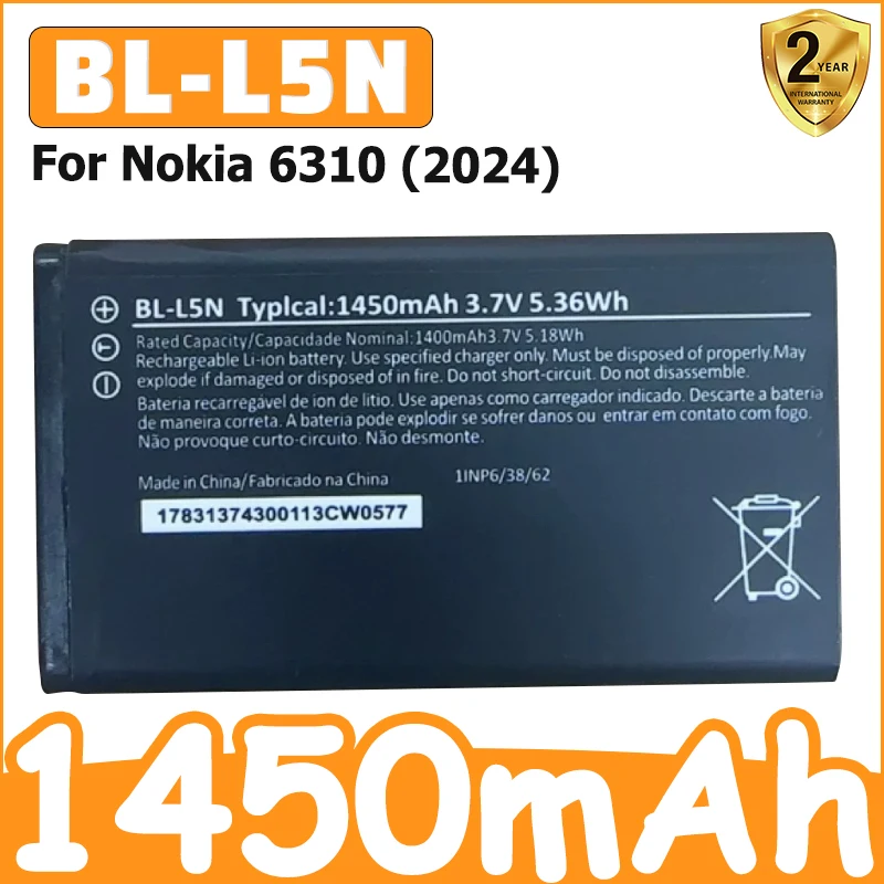 New 1450mAh For Nokia BL-L5N 6310 (2024) Phone Battery