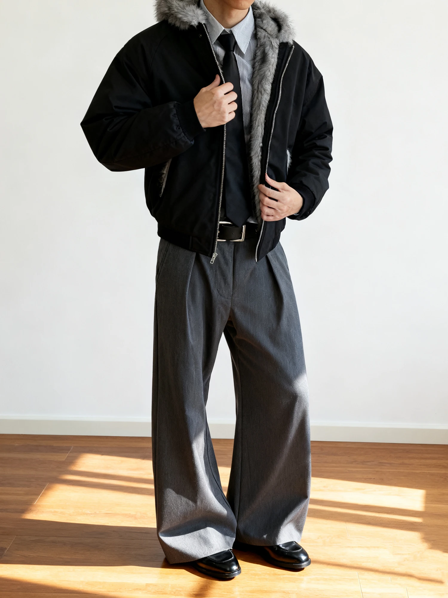 

American Sle Premium Heavyweight Wolf Fur Hooded Mountain Eagle Jaet Men's Winter Fce Lined Thiened Fake Fur V...