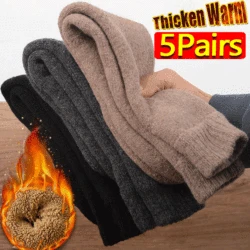 5 Paar Winter Herren Gitter Merinowolle Socken super dicke warme hochwertige Harajuku Retro Schnee lässig Frostschutz mittel Kaschmir Socken