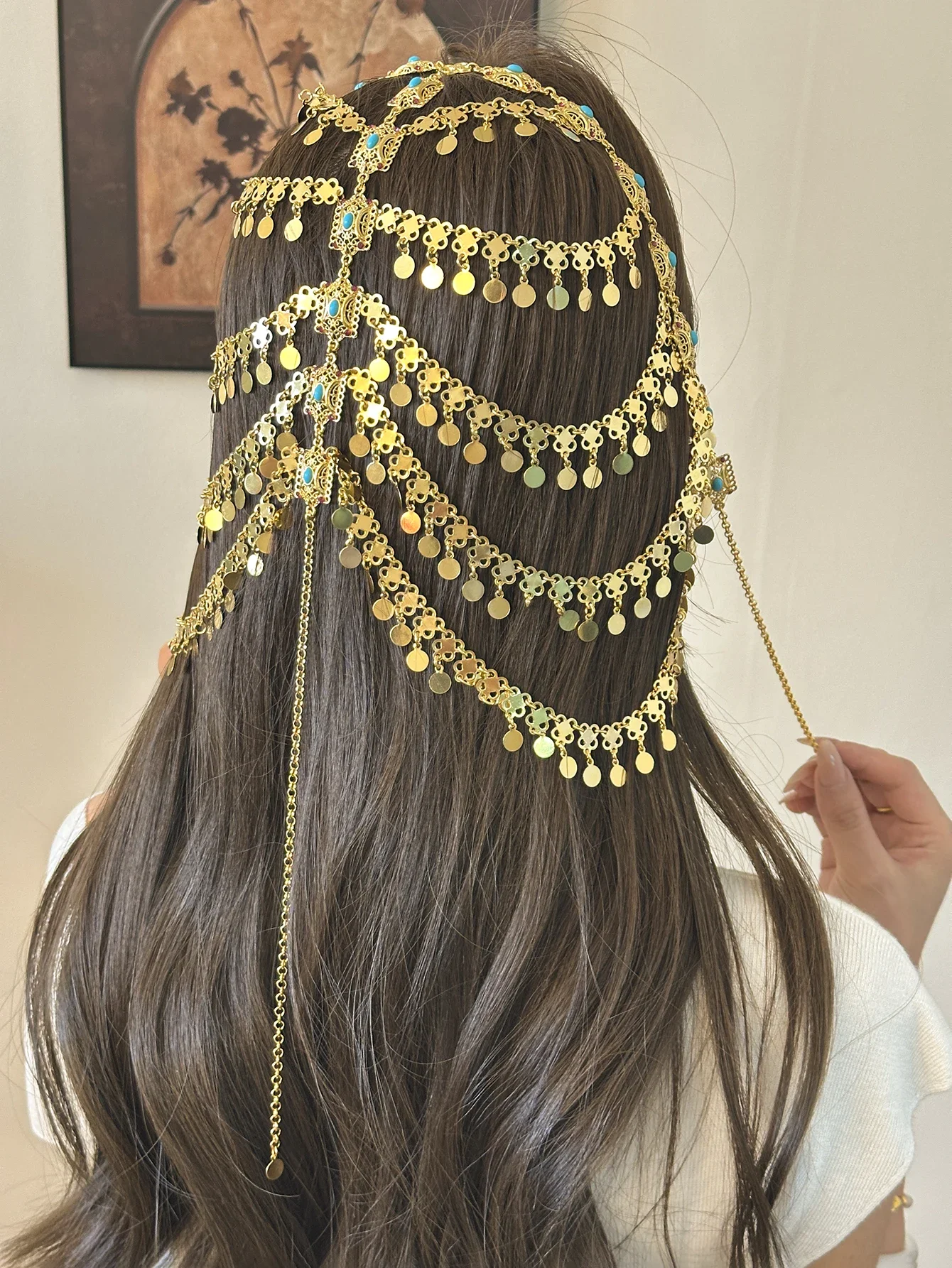New kurdish turkish bridal hair jewelry chain gold plated arabic middle east women head peices