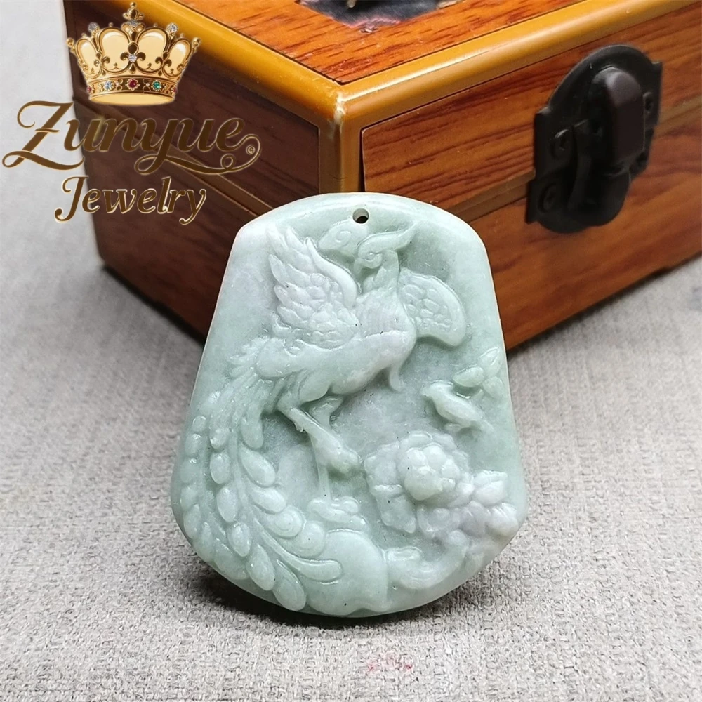 

Natural Jade Phoenix Wearing Peony Simple Pendant, Sweater Chain, Men's And Women's Jade Pendant Best Selling Handicraft Elegant