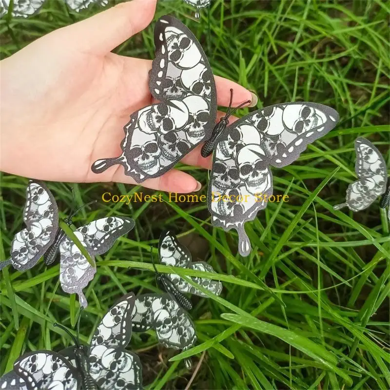 92MF 12 Pack Halloween Decorations Yard Sign Gardens Sign Halloween Yard Sign Stakes Butterfly Outdoor Lawn Decoration Party
