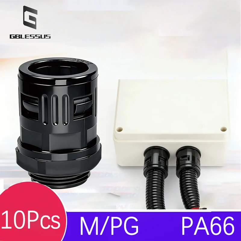 10Pcs PA Nylon Plastic Corrugated Hose Straight-through Connector  Car Wiring Harness Buckle Quick Lock Female M/PG Fixed Buckle