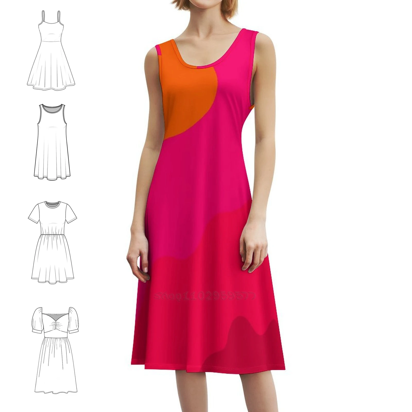 فستان قصير من الوردي الساخن إلى البرتقالي على طراز Preppy للنساء على شكل حرف a فضفاض مناسب فستان يوم غير رسمي وردي ساخن وردي أحمر برتقالي ساخن اللون امرأة #1