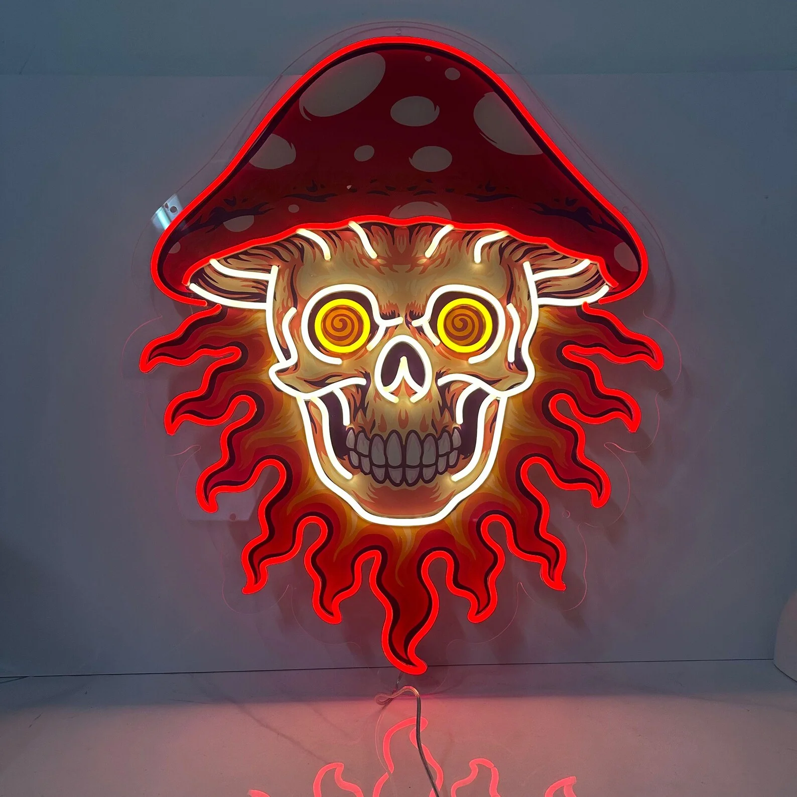 

Skull Mushroom Hat Neon Sign, Magic Skull Neon Sign, Mushroom Hat Neon Decor, Skull wall Decoration, UV Printing Acrylic Sign