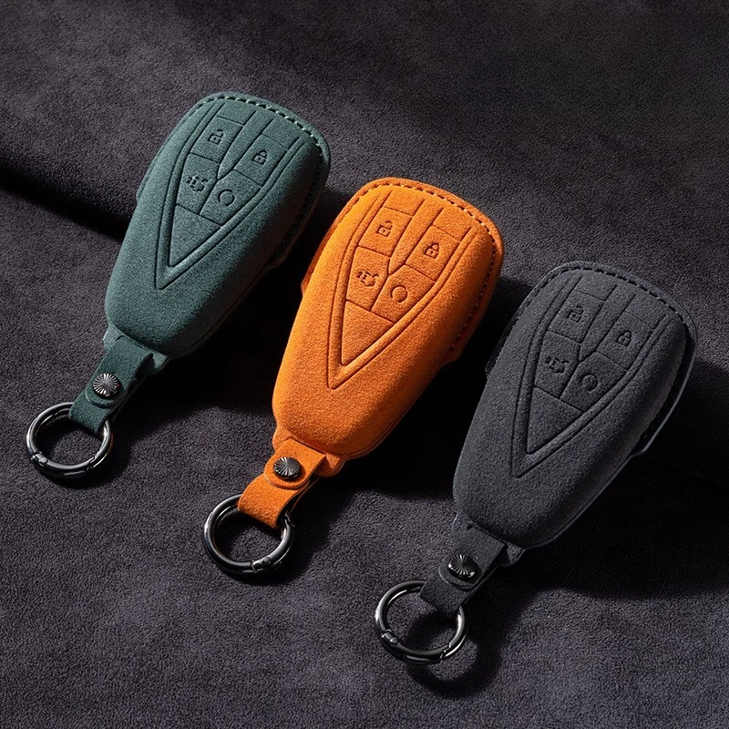 

Suede Leather Car Key Case Cover for Changan CS75 Plus CS55 Eado CS35 Oshan X5 2026 Vehicle Key Holder with Buckle Accessories