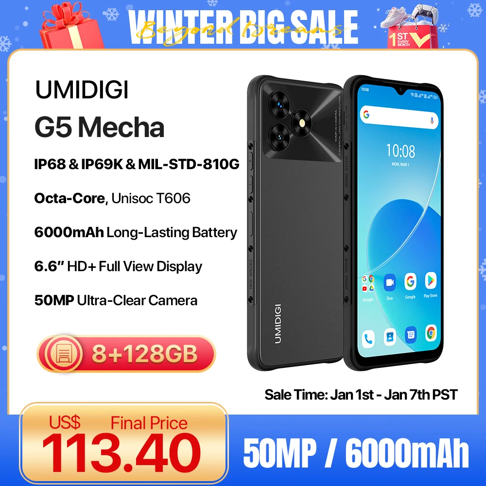 IP68,IP69K UMIDIGI G5 Mecha Android 13 Smartphone robusto Unisoc T606 8GB 128GB 6.6\